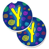 Caroline'S Treasures Letter Y Initial Monogram - Blue Swirls Set Of 2 Cup Holder Car Coasters Cj1011-Ycarc, 2.56, Multicolor