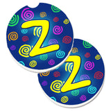 Caroline'S Treasures Letter Z Initial Monogram - Blue Swirls Set Of 2 Cup Holder Car Coasters Cj1011-Zcarc, 2.56, Multicolor