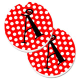 Caroline'S Treasures Letter A Monogram - Red & Black Polka Dots Set Of 2 Cup Holder Car Coasters Cj1012-Acarc, 2.56, Multicolo