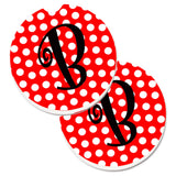 Caroline'S Treasures Letter B Initial Monogram Red Black Polka Dots Set Of 2 Cup Holder Car Coasters Cj1012-Bcarc, 2.56, Multi