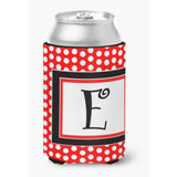 Letter E Initial Monogram - Red Black Polka Dots Can Or Bottle Beverage Insulator Hugger