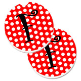 Caroline'S Treasures Letter F Initial Monogram Red Black Polka Dots Set Of 2 Cup Holder Car Coasters Cj1012-Fcarc, 2.56, Multi