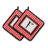 Caroline'S Treasures Letter F Initial Monogram Red Black Polka Dots Pair Of Pot Holders Cj1012-Fpthd, 7.5Hx7.5W, Multicolor
