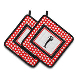 Caroline'S Treasures Letter I Initial Monogram Red Black Polka Dots Pair Of Pot Holders Cj1012-Ipthd, 7.5Hx7.5W, Multicolor