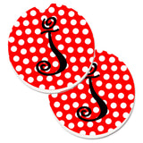 Caroline'S Treasures Letter J Initial Monogram Red Black Polka Dots Set Of 2 Cup Holder Car Coasters Cj1012-Jcarc, 2.56, Multi
