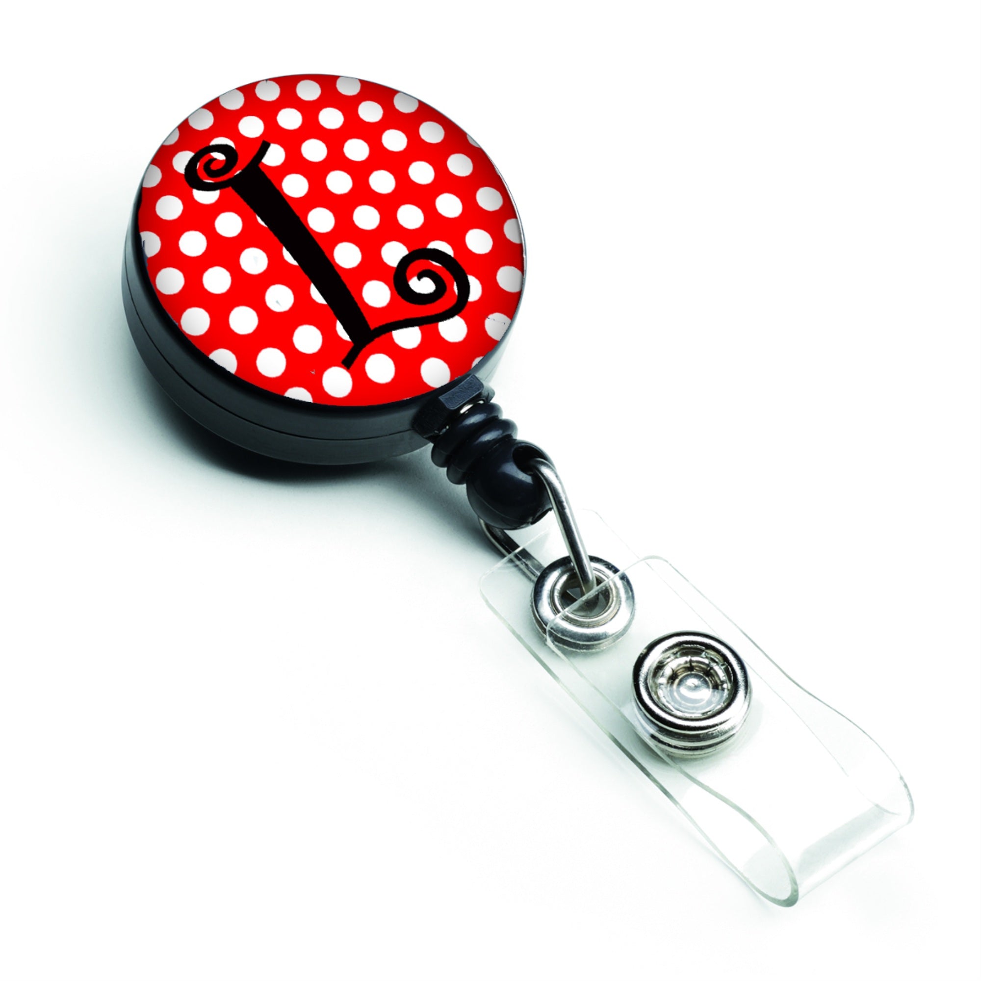 Caroline'S Treasures Letter L Monogram Red Black Polka Dots Retractable Badge Reel, Multicolor (Cj1012-Lbr)