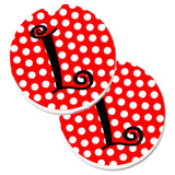 Caroline'S Treasures Letter L Initial Monogram Red Black Polka Dots Set Of 2 Cup Holder Car Coasters Cj1012-Lcarc, 2.56, Multi