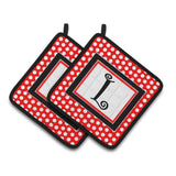 Caroline'S Treasures Letter L Initial Monogram Red Black Polka Dots Pair Of Pot Holders Cj1012-Lpthd, 7.5Hx7.5W, Multicolor