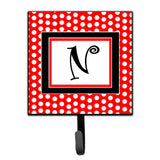 Caroline'S Treasures Cj1012-Nsh4 Letter N Initial Monogram-Red Black Polka Dots Leash Holder Or Key Hook, Small, Multicolor