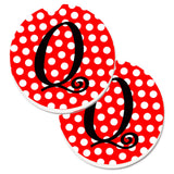 Caroline'S Treasures Letter Q Initial Monogram Red Black Polka Dots Set Of 2 Cup Holder Car Coasters Cj1012-Qcarc, 2.56, Multi