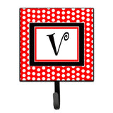 Caroline'S Treasures Cj1012-Vsh4 Letter V Initial Monogram-Red Black Polka Dots Leash Holder Or Key Hook, Small, Multicolor