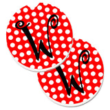Caroline'S Treasures Monogram - Initial W Red Black Polka Dots Set Of 2 Cup Holder Car Coasters Cj1012-Wcarc, 2.56, Multicolor