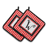 Caroline'S Treasures Monogram - Initial W Red Black Polka Dots Pair Of Pot Holders Cj1012-Wpthd, 7.5Hx7.5W, Multicolor