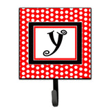 Caroline'S Treasures Cj1012-Ysh4 Letter Y Initial Monogram-Red Black Polka Dots Leash Holder Or Key Hook, Small, Multicolor