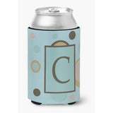 Letter C Initial Monogram - Blue Dots Can Or Bottle Beverage Insulator Hugger
