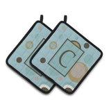 Caroline'S Treasures Monogram - Initial C Blue Dots Pair Of Pot Holders Cj1013-Cpthd, 7.5Hx7.5W, Multicolor