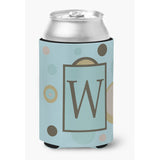 Letter W Initial Monogram - Blue Dots Can Or Bottle Beverage Insulator Hugger