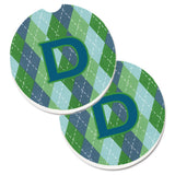 Caroline'S Treasures Monogram - Initial D Blue Argoyle Set Of 2 Cup Holder Car Coasters Cj1020-Dcarc, 2.56, Multicolor