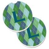 Caroline'S Treasures Monogram - Initial L Blue Argoyle Set Of 2 Cup Holder Car Coasters Cj1020-Lcarc, 2.56, Multicolor