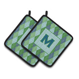Caroline'S Treasures Monogram - Initial M Blue Argoyle Pair Of Pot Holders Cj1020-Mpthd, 7.5Hx7.5W, Multicolor