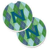 Caroline'S Treasures Initial N Monogram - Blue Argoyle Set Of 2 Cup Holder Car Coasters Cj1020-Ncarc, 2.56, Multicolor