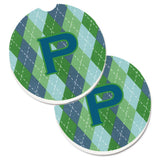 Caroline'S Treasures Initial P Monogram - Blue Argoyle Set Of 2 Cup Holder Car Coasters Cj1020-Pcarc, 2.56, Multicolor