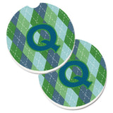 Caroline'S Treasures Initial Q Monogram - Blue Argoyle Set Of 2 Cup Holder Car Coasters Cj1020-Qcarc, 2.56, Multicolor