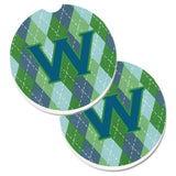 Caroline'S Treasures Initial W Monogram - Blue Argoyle Set Of 2 Cup Holder Car Coasters Cj1020-Wcarc, 2.56, Multicolor