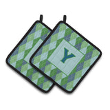 Caroline'S Treasures Initial Y Monogram - Blue Argoyle Pair Of Pot Holders Cj1020-Ypthd, 7.5Hx7.5W, Multicolor