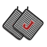 Caroline'S Treasures Letter J Monogram - Houndstooth Black Pair Of Pot Holders Cj1021-Jpthd, 7.5Hx7.5W, Multicolor