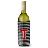 Monogram - Houndstooth Initial T Wine Bottle Beverage Insulator Beverage Insulator Hugger