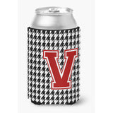 Monogram - Houndstooth Can Or Bottle Beverage Insulator Hugger Initial V