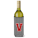 Monogram - Houndstooth Initial V Wine Bottle Beverage Insulator Beverage Insulator Hugger