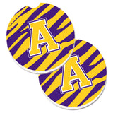 Caroline'S Treasures Letter A Monogram - Tiger Stripe - Purple Gold Set Of 2 Cup Holder Car Coasters Cj1022-Acarc, 2.56, Multi