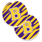 Caroline'S Treasures Letter B Monogram - Tiger Stripe - Purple Gold Set Of 2 Cup Holder Car Coasters Cj1022-Bcarc, 2.56, Multi