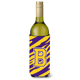 Monogram - Tiger Stripe - Purple Gold Initial B Wine Bottle Beverage Insulator Beverage Insulator Hugger