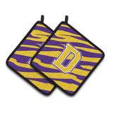 Caroline'S Treasures Letter D Monogram - Tiger Stripe - Purple Gold Pair Of Pot Holders Cj1022-Dpthd, 7.5Hx7.5W, Multicolor