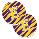 Caroline'S Treasures Letter E Monogram - Tiger Stripe - Purple Gold Set Of 2 Cup Holder Car Coasters Cj1022-Ecarc, 2.56, Multi