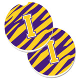 Caroline'S Treasures Letter I Monogram - Tiger Stripe - Purple Gold Set Of 2 Cup Holder Car Coasters Cj1022-Icarc, 2.56, Multi