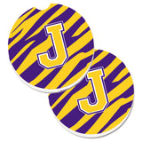 Caroline'S Treasures Letter J Monogram - Tiger Stripe - Purple Gold Set Of 2 Cup Holder Car Coasters Cj1022-Jcarc, 2.56, Multi