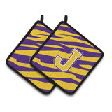 Caroline'S Treasures Letter J Monogram - Tiger Stripe - Purple Gold Pair Of Pot Holders Cj1022-Jpthd, 7.5Hx7.5W, Multicolor