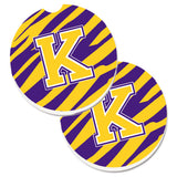 Caroline'S Treasures Letter K Monogram - Tiger Stripe - Purple Gold Set Of 2 Cup Holder Car Coasters Cj1022-Kcarc, 2.56, Multi