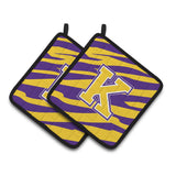 Caroline'S Treasures Letter K Monogram - Tiger Stripe - Purple Gold Pair Of Pot Holders Cj1022-Kpthd, 7.5Hx7.5W, Multicolor