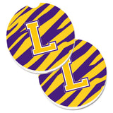 Caroline'S Treasures Letter L Monogram - Tiger Stripe - Purple Gold Set Of 2 Cup Holder Car Coasters Cj1022-Lcarc, 2.56, Multi