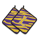 Caroline'S Treasures Letter L Monogram - Tiger Stripe - Purple Gold Pair Of Pot Holders Cj1022-Lpthd, 7.5Hx7.5W, Multicolor