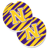 Caroline'S Treasures Letter N Monogram - Tiger Stripe - Purple Gold Set Of 2 Cup Holder Car Coasters Cj1022-Ncarc, 2.56, Multi