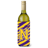 Monogram - Tiger Stripe - Purple Gold Initial N Wine Bottle Beverage Insulator Beverage Insulator Hugger