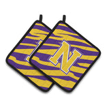Caroline'S Treasures Cj1022-Npthd Letter N Monogram With Tiger Stripes Pot Holders (1 Pair), 7.5 X 7.5, Purple/Gold
