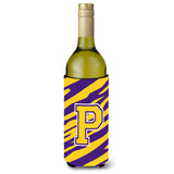 Monogram - Tiger Stripe - Purple Gold Initial P Wine Bottle Beverage Insulator Beverage Insulator Hugger