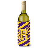 Monogram - Tiger Stripe - Purple Gold Initial R Wine Bottle Beverage Insulator Beverage Insulator Hugger